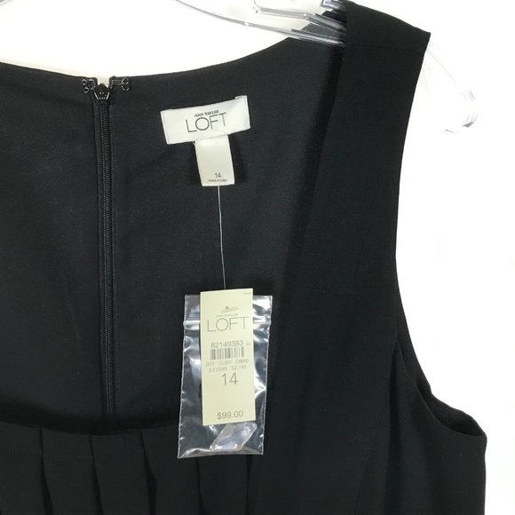 NWT Womens Size 14 Ann Taylor LOFT Black Embellished Pleat Detail Midi Dress - Picture 2 of 4
